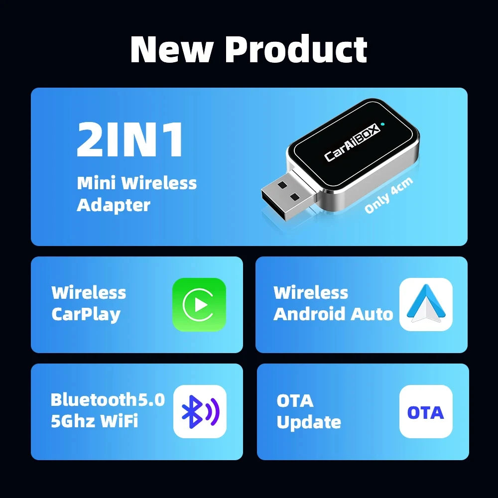 EKIY Wireless Android Auto Dongle Box for Car Radio with Wired CarPlay 2in1 Wireless CarPlay Adapter