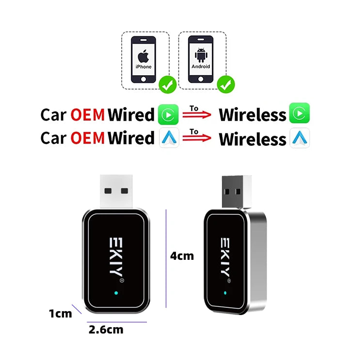 EKIY Wireless Android Auto Dongle Box for Car Radio with Wired CarPlay 2in1 Wireless CarPlay Adapter