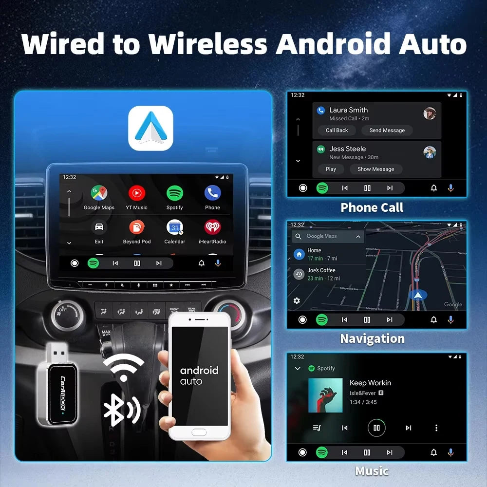 EKIY Wireless Android Auto Dongle Box for Car Radio with Wired CarPlay 2in1 Wireless CarPlay Adapter