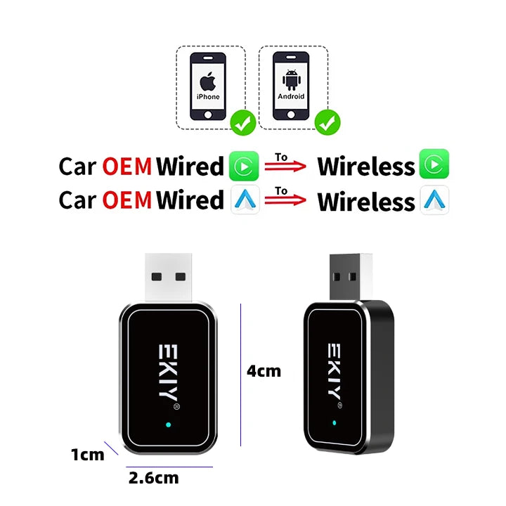 EKIY Wireless Android Auto Dongle Box for Car Radio with Wired CarPlay 2in1 Wireless CarPlay Adapter