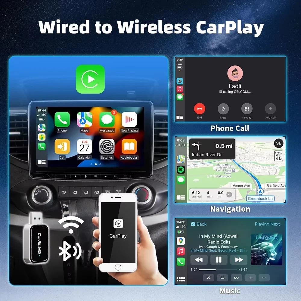 EKIY Wireless Android Auto Dongle Box for Car Radio with Wired CarPlay 2in1 Wireless CarPlay Adapter