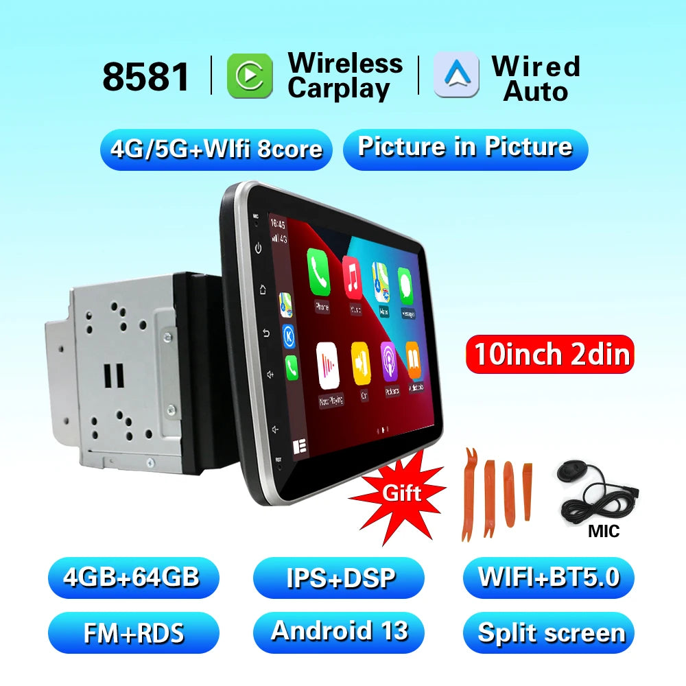 CarPlay Android 13 Car Radio For Universal 9/10inch 360 degrees Rotatable  Car player Video Multimedia Player GPS Navi