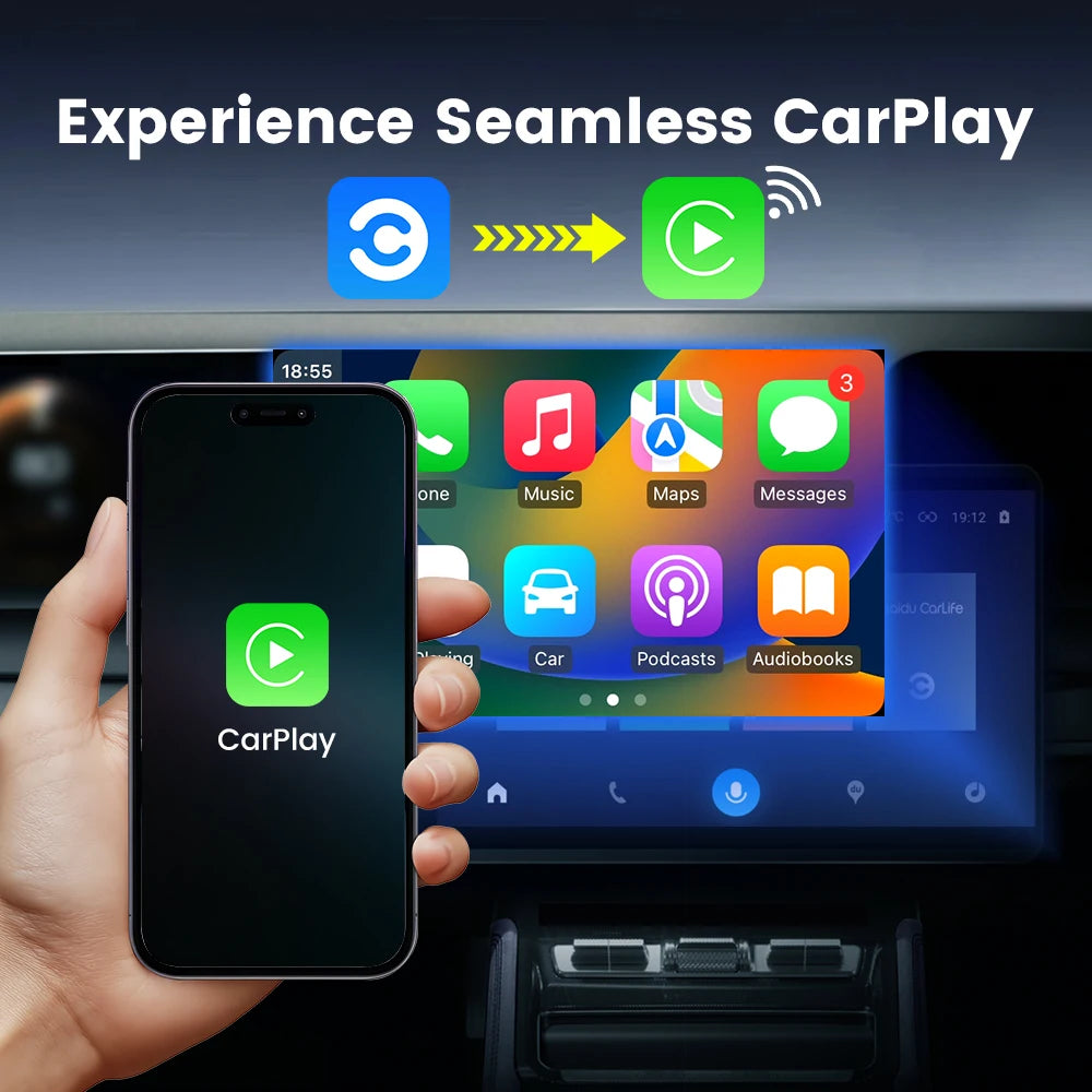HEYINCAR Baidu Carlife to Carplay Wireless Adapter Auto Connect, Supports Online Music, Map Navigation