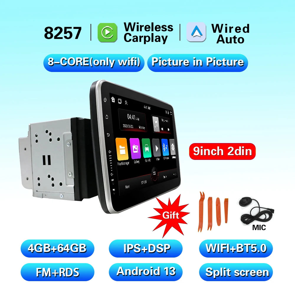 CarPlay Android 13 Car Radio For Universal 9/10inch 360 degrees Rotatable  Car player Video Multimedia Player GPS Navi