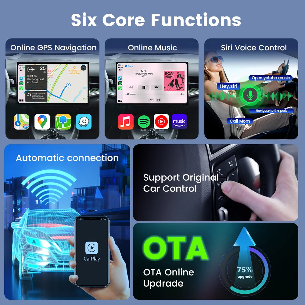 HEYINCAR Baidu Carlife to Carplay Wireless Adapter Auto Connect, Supports Online Music, Map Navigation