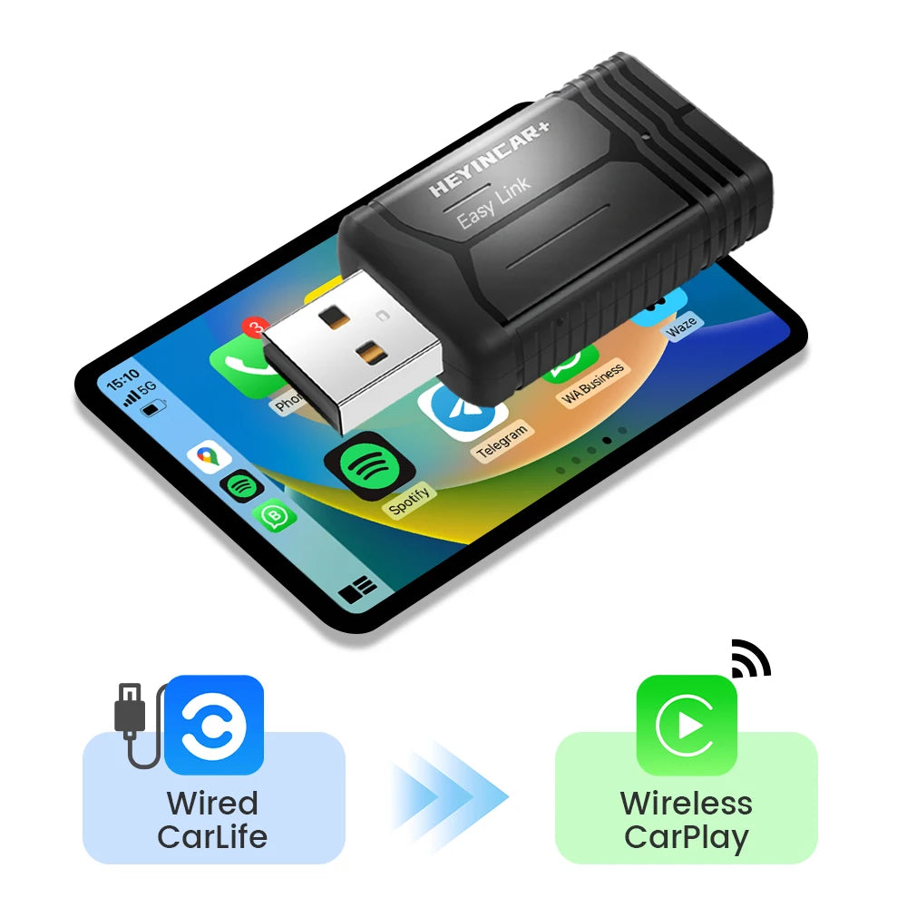 HEYINCAR Baidu Carlife to Carplay Wireless Adapter Auto Connect, Supports Online Music, Map Navigation