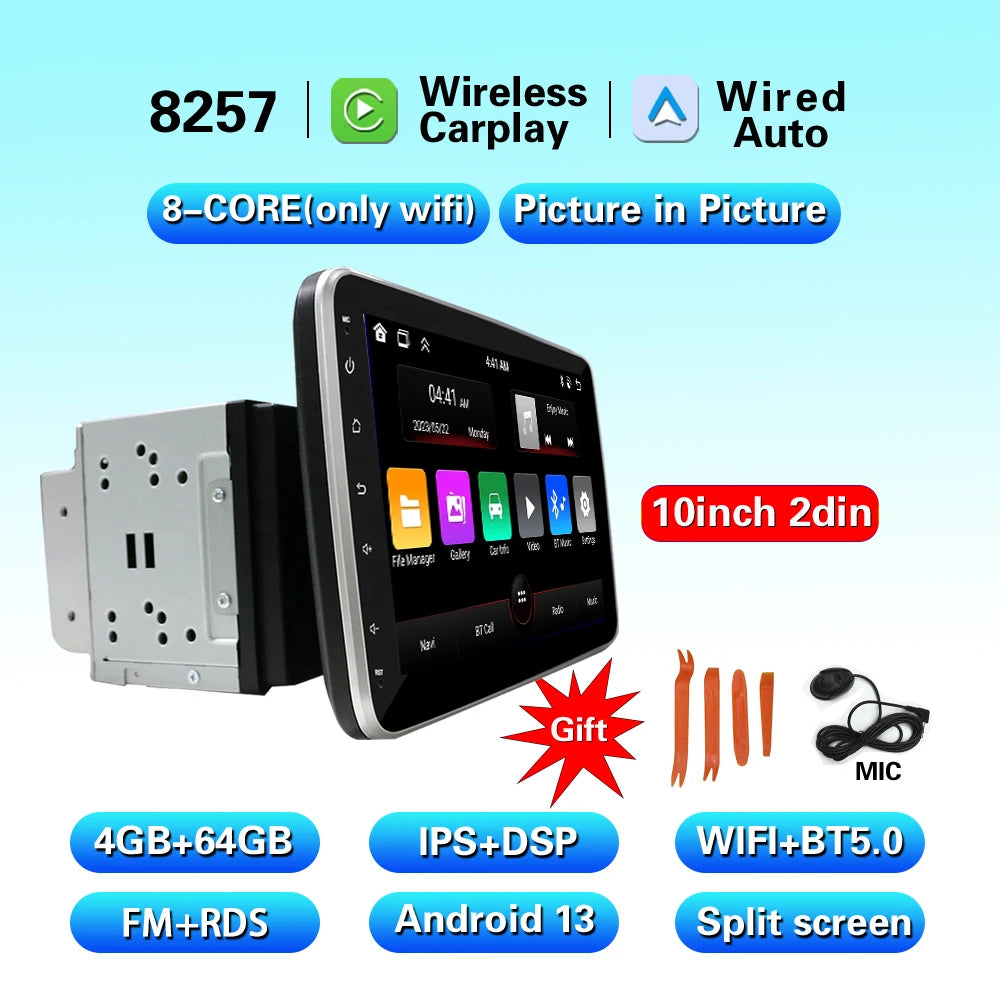 CarPlay Android 13 Car Radio For Universal 9/10inch 360 degrees Rotatable  Car player Video Multimedia Player GPS Navi