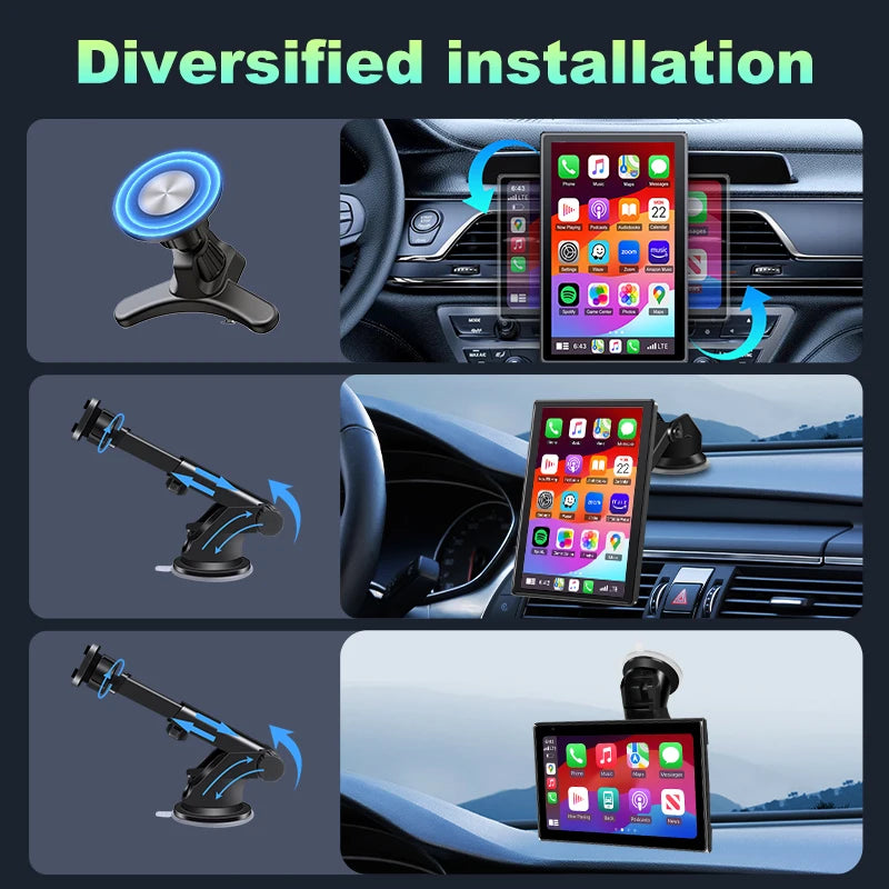 7 inch Portable Multimedia Player Carplay AI Screen IPS Touch Screen GPS Navigation Bluetooth Support Horizontal/Vertical Screen
