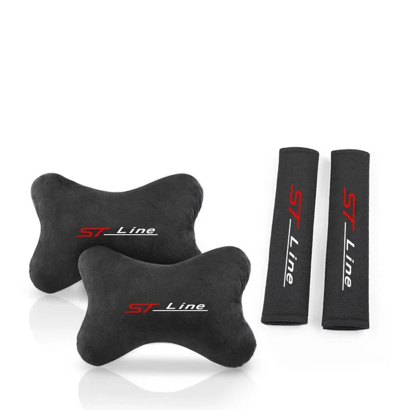 ST LINE Mk2 Mk3 Mk4 2 3 4 ST Car Neck Pillow Set, Soft Seat Belt Shoulder Headrest Support Auto Accessory