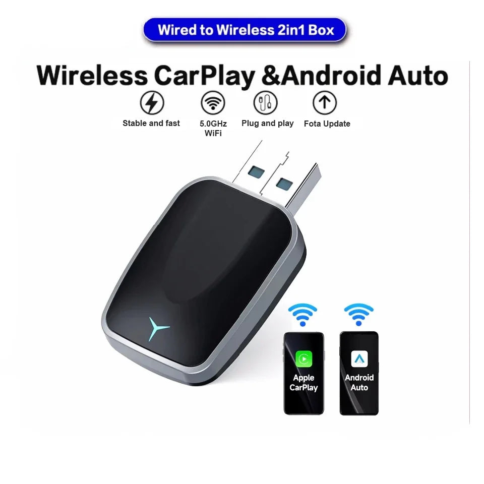 2-in-1 wired CarPlay to wireless wired Android Auto support USB/Type-C interface online map support voice control