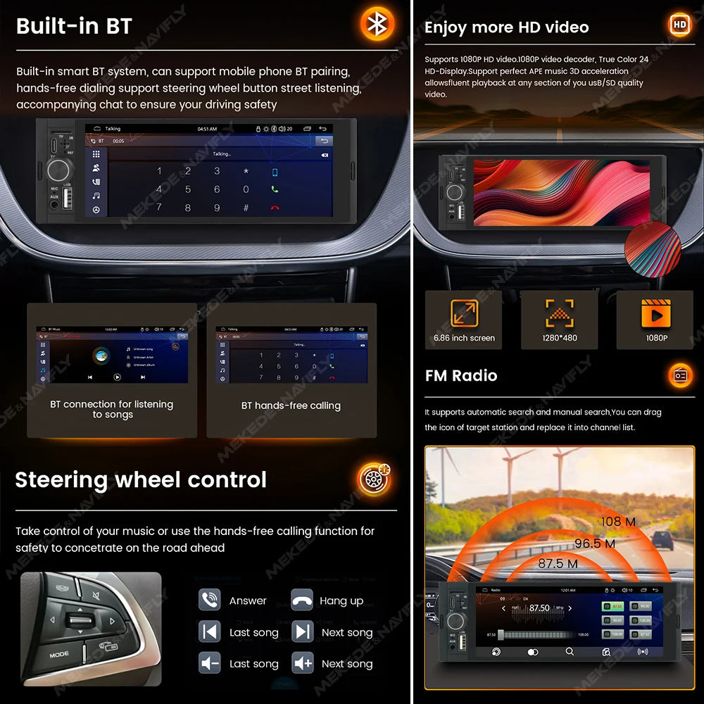 NaviFly 6.86 Inch Universal FM Carplay Android Auto Car Radio Autoradio Multimedia Player Car Stereo MP5 Player Camera No DVD