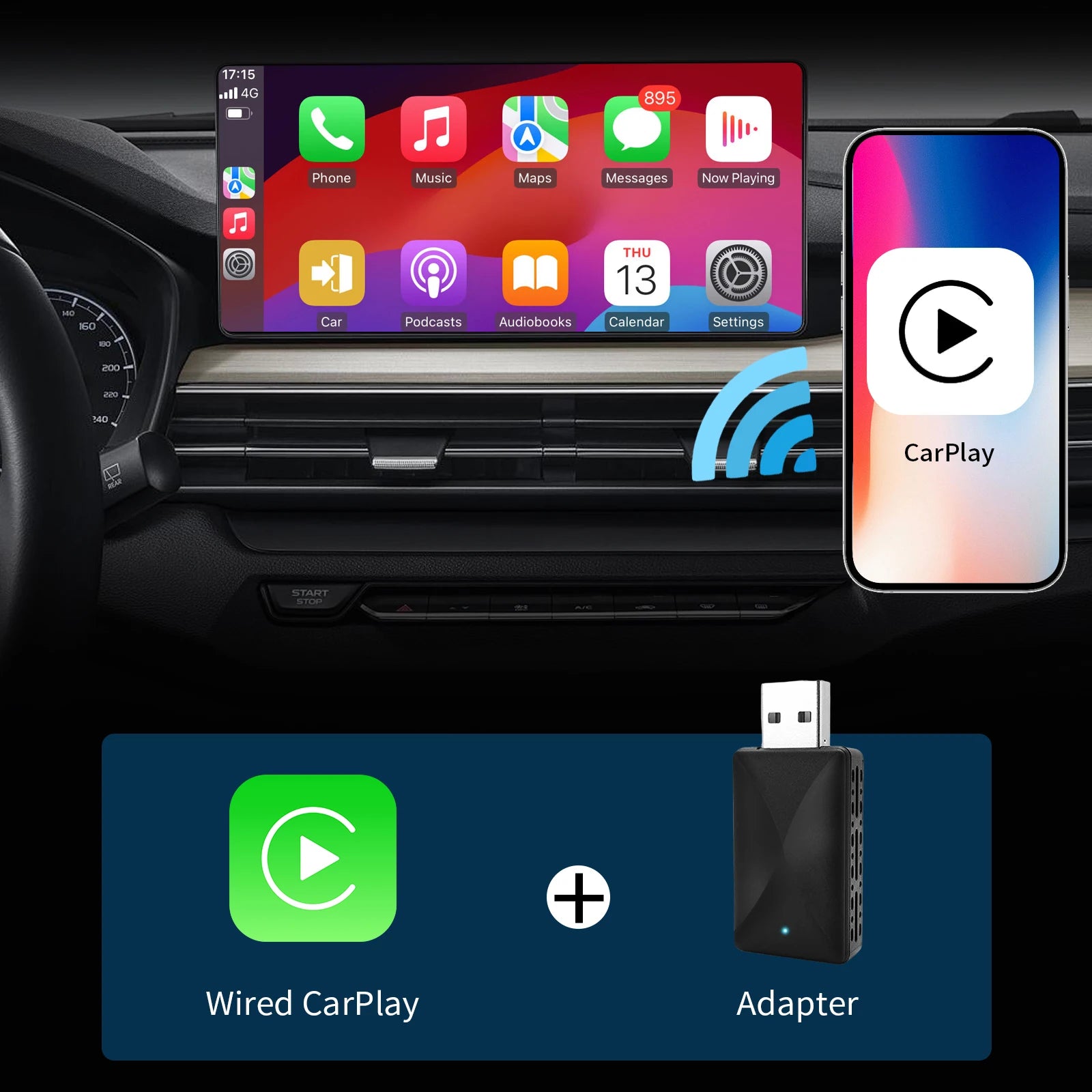2-in-1 Wireless CarPlay & Android Auto Adapter, Plug & Play CarPlay Converts Wired to Wireless, Fast Auto-Connect, No Lag