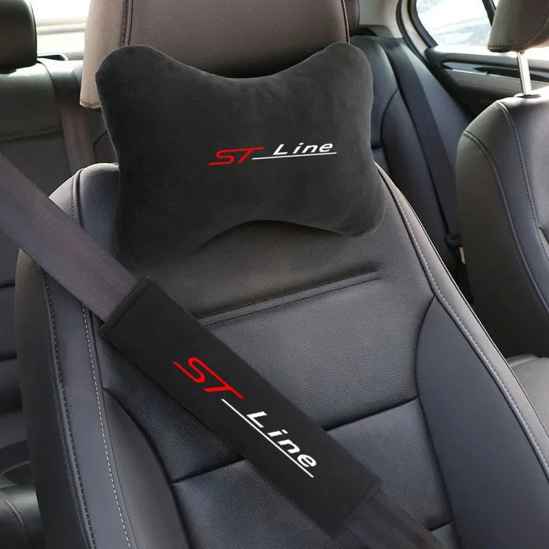 ST LINE Mk2 Mk3 Mk4 2 3 4 ST Car Neck Pillow Set, Soft Seat Belt Shoulder Headrest Support Auto Accessory