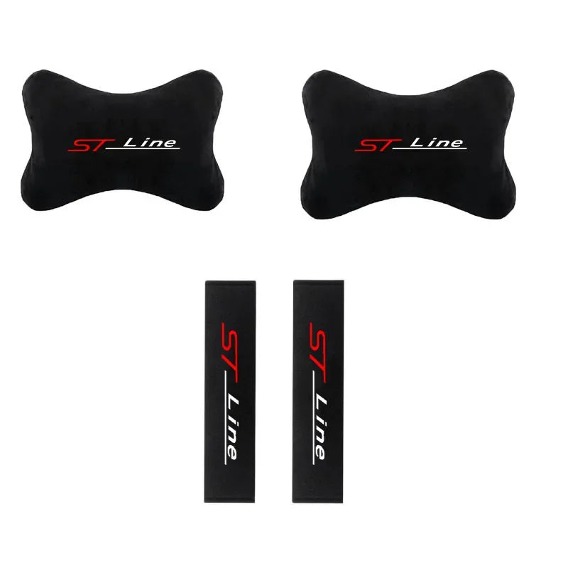 ST LINE Mk2 Mk3 Mk4 2 3 4 ST Car Neck Pillow Set, Soft Seat Belt Shoulder Headrest Support Auto Accessory