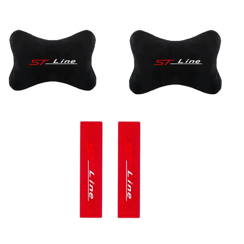 ST LINE Mk2 Mk3 Mk4 2 3 4 ST Car Neck Pillow Set, Soft Seat Belt Shoulder Headrest Support Auto Accessory