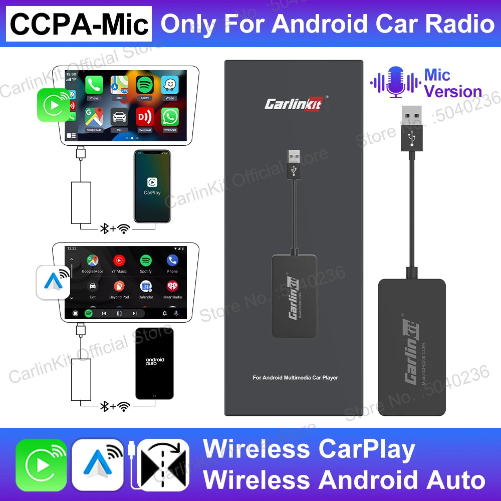 CarlinKit CCPA Wireless CarPlay For Android Car Radio Wireless Android Auto Wireless Auto Connect Mirrorlink Smart USB Adapter