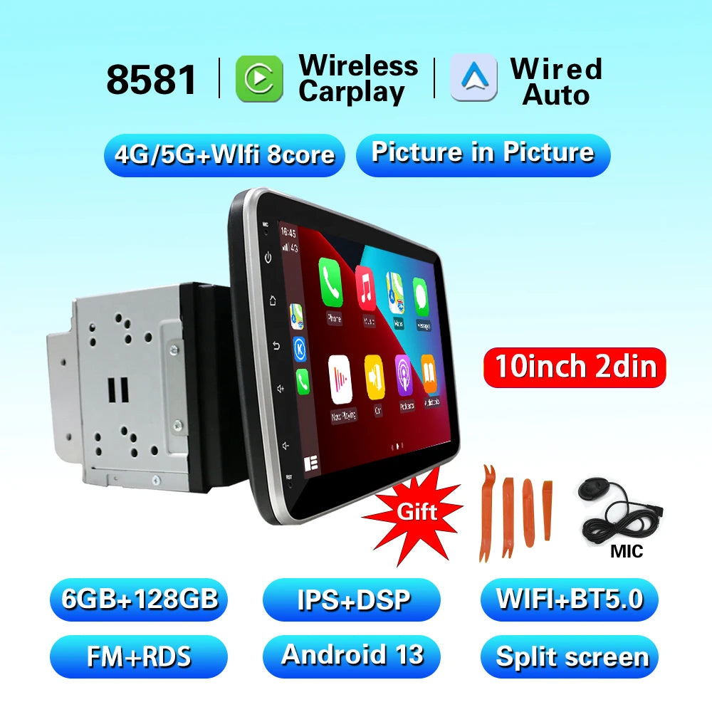 CarPlay Android 13 Car Radio For Universal 9/10inch 360 degrees Rotatable  Car player Video Multimedia Player GPS Navi