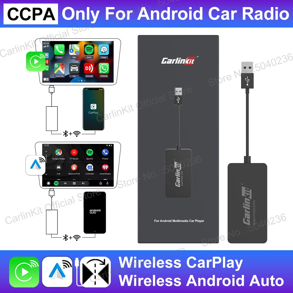 CarlinKit CCPA Wireless CarPlay For Android Car Radio Wireless Android Auto Wireless Auto Connect Mirrorlink Smart USB Adapter