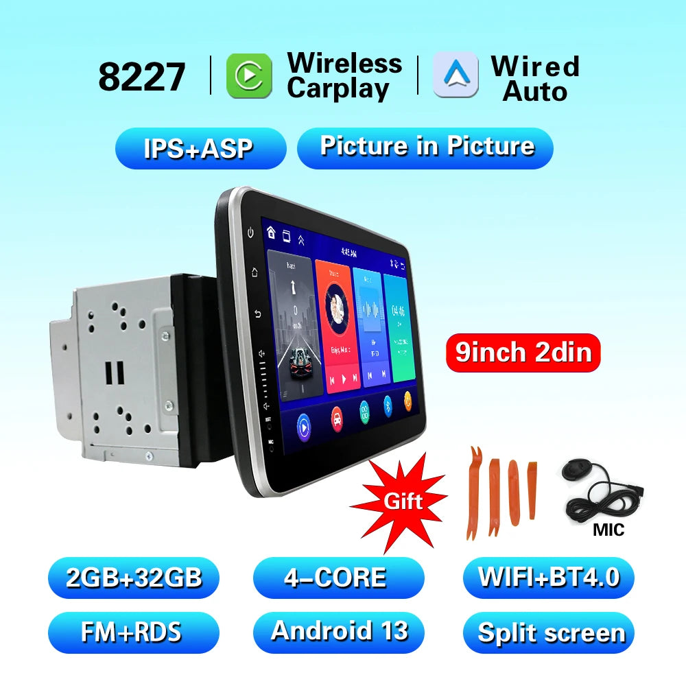 CarPlay Android 13 Car Radio For Universal 9/10inch 360 degrees Rotatable  Car player Video Multimedia Player GPS Navi