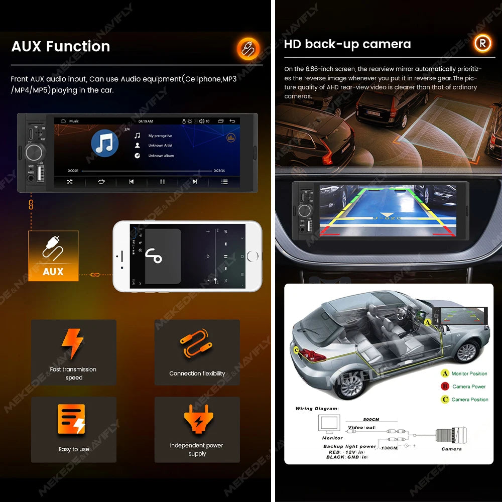 NaviFly 6.86 Inch Universal FM Carplay Android Auto Car Radio Autoradio Multimedia Player Car Stereo MP5 Player Camera No DVD