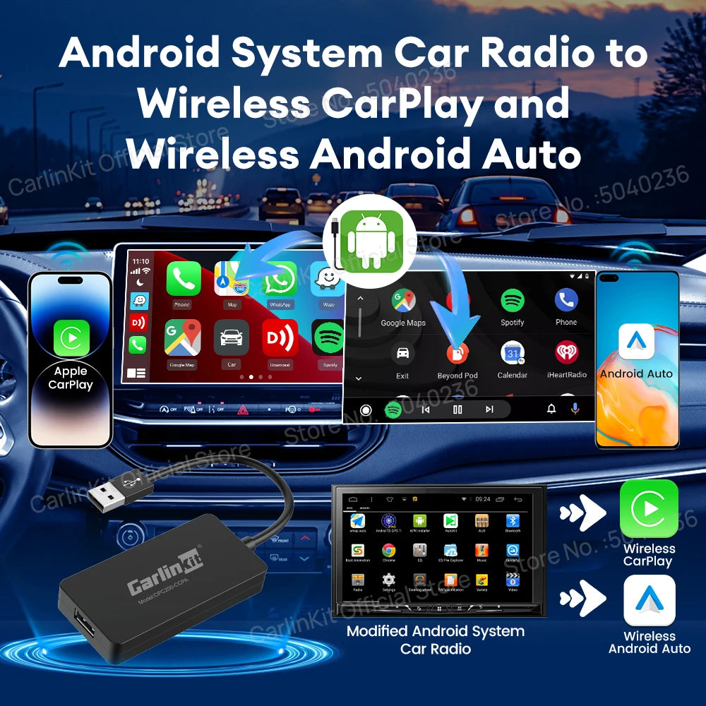 CarlinKit CCPA Wireless CarPlay For Android Car Radio Wireless Android Auto Wireless Auto Connect Mirrorlink Smart USB Adapter