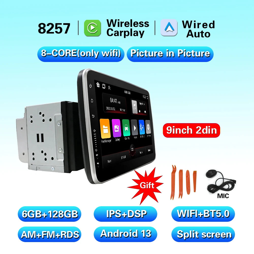 CarPlay Android 13 Car Radio For Universal 9/10inch 360 degrees Rotatable  Car player Video Multimedia Player GPS Navi