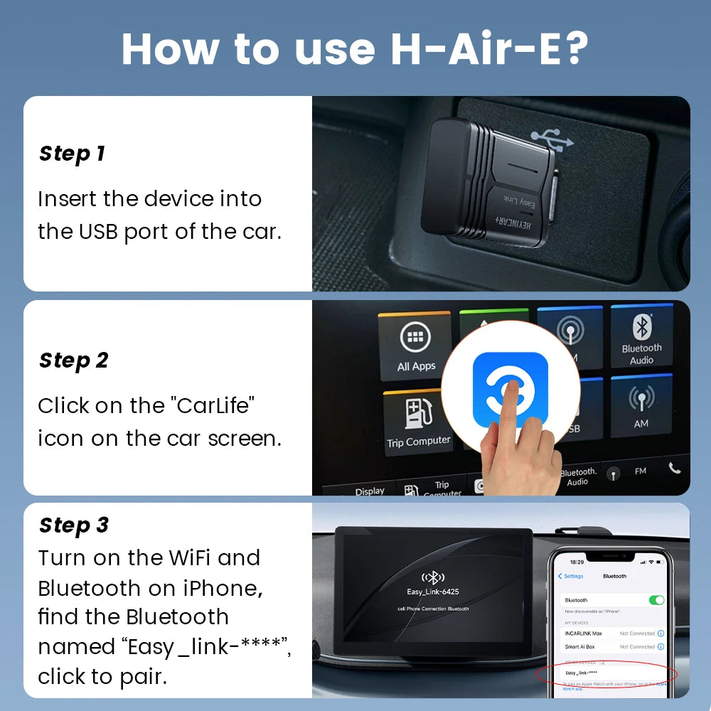 HEYINCAR Baidu Carlife to Carplay Wireless Adapter Auto Connect, Supports Online Music, Map Navigation