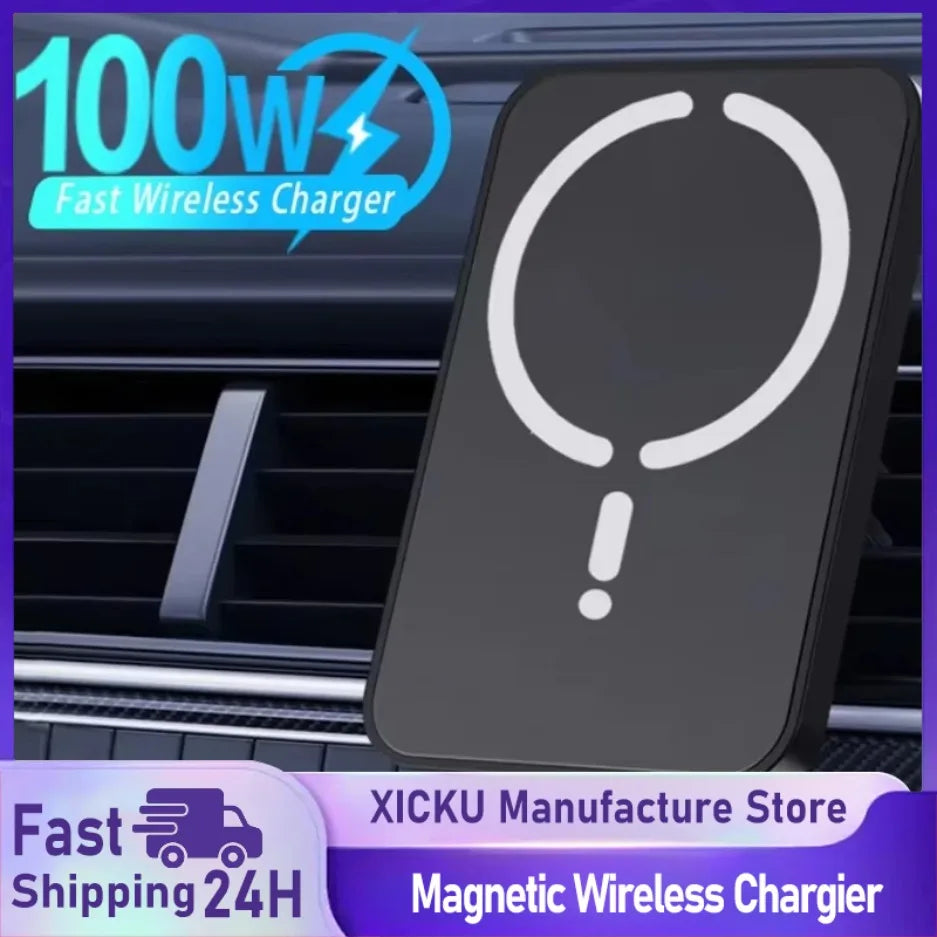 100W Magnetic Car Wireless Charger For Magsafe iPhone 16 15 14 13 12 Pro Max Air Vent Car Phone Holder Stand Fast Car Charging
